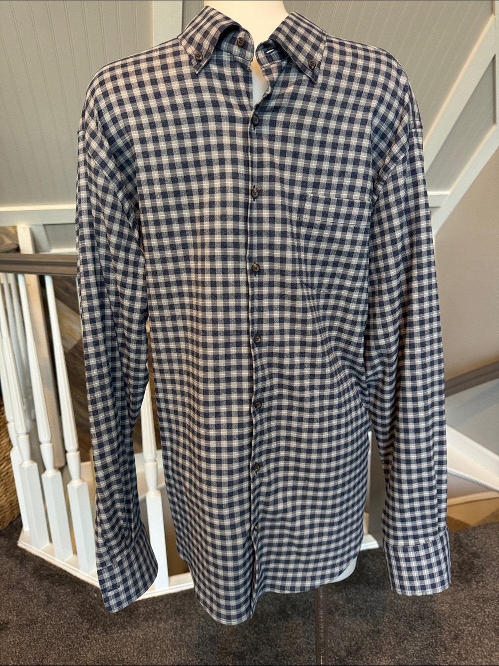 Peter Millar Blue and White Gingham Button-Down Shirt